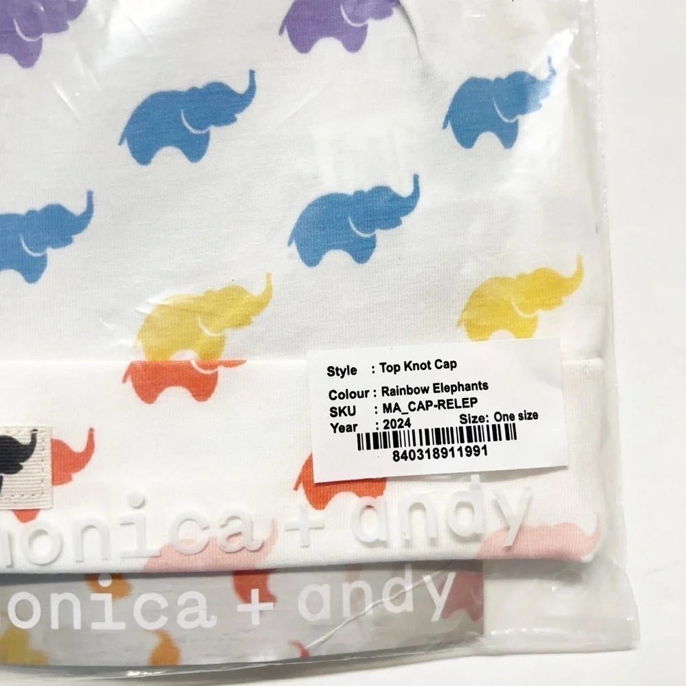 Monica & Andy Baby Unisex Rainbow Elephants Top Knot Hat One Size